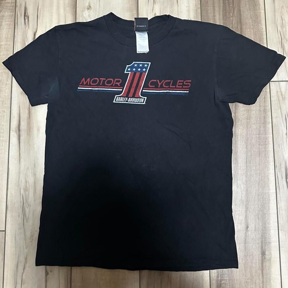 Vintage Y2K Harley Davidson Shirt Size L Black No 1 Stars Stripes Tee